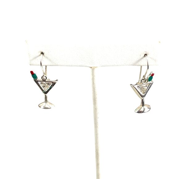 Silpada Sterling 925 Silver Vintage Martini CZ Earrings with Olive W1002 - Picture 2 of 7